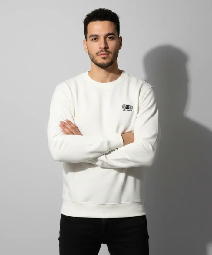 Premium Men’s White Crew Neck Sweatshirts with Side Pockets |White Regular Fit Casual Wear