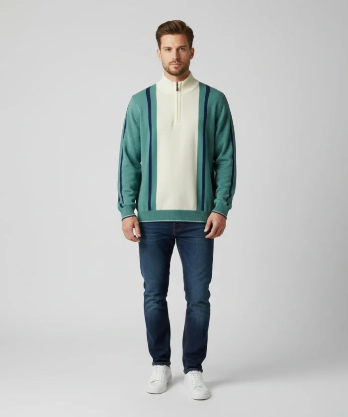 Teal green with off white