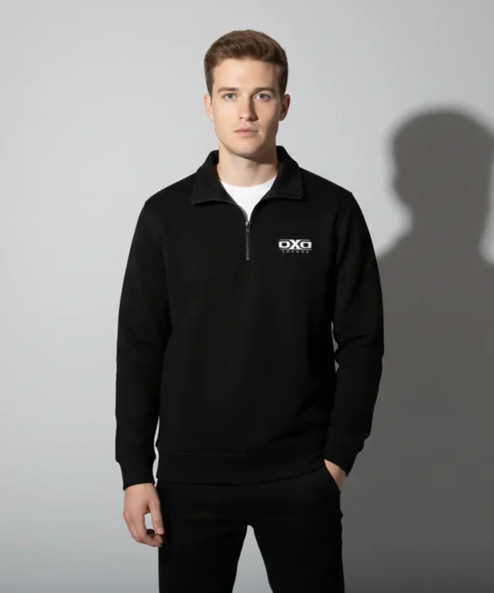 Men’s Premium Half Zip Sweatshirt with Side Pockets | Regular Fit | Black Casual Wear