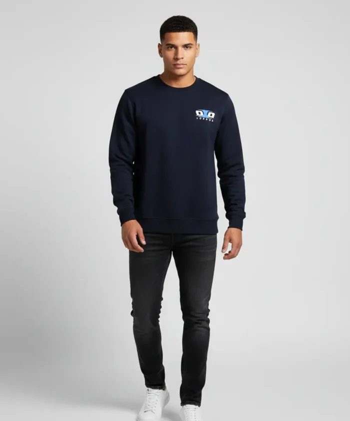 Men’s Premium Crew Neck Sweatshirt with Side Pockets |Denim Blue Printed Casual Wear