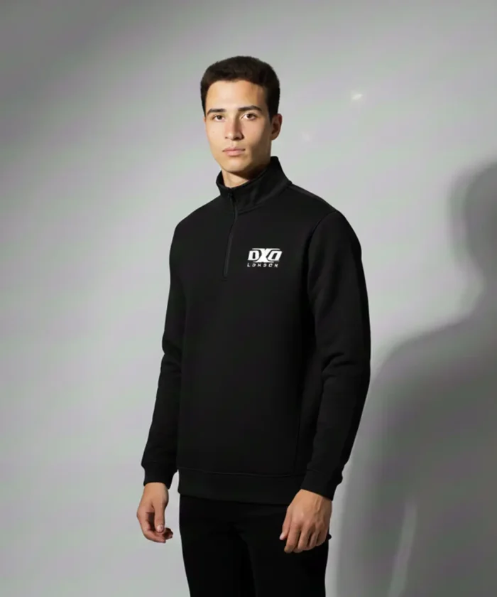 Men’s Premium Half Zip Sweatshirt with Side Pockets | Regular Fit | Black Printed Casual Wear