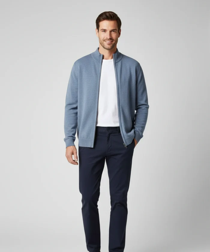 Teal blue full zip knitted sweater