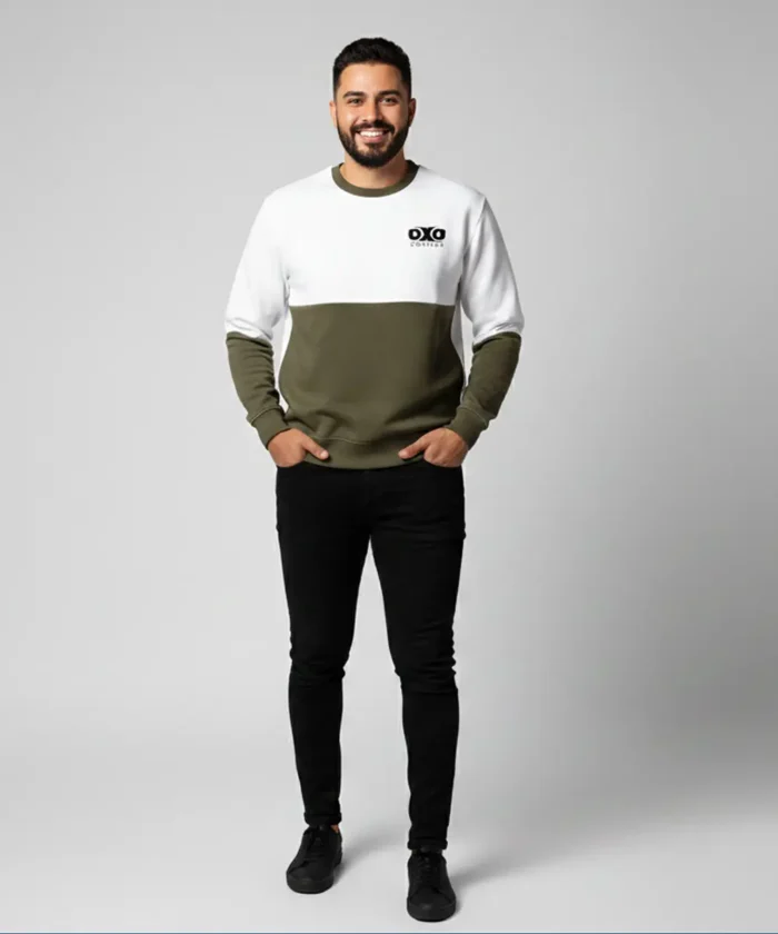 Multicolor Premium Crew Neck Sweatshirts Printed Olive & White Casual Wear