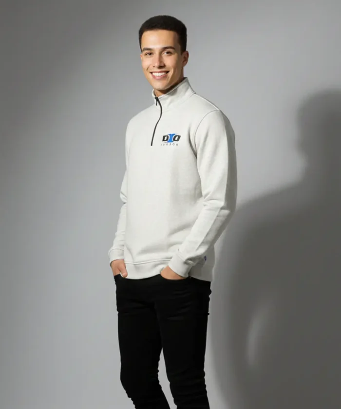 Men’s Premium Half Zip Sweatshirt with Side Pockets | Regular Fit | Off White Printed Casual Wear