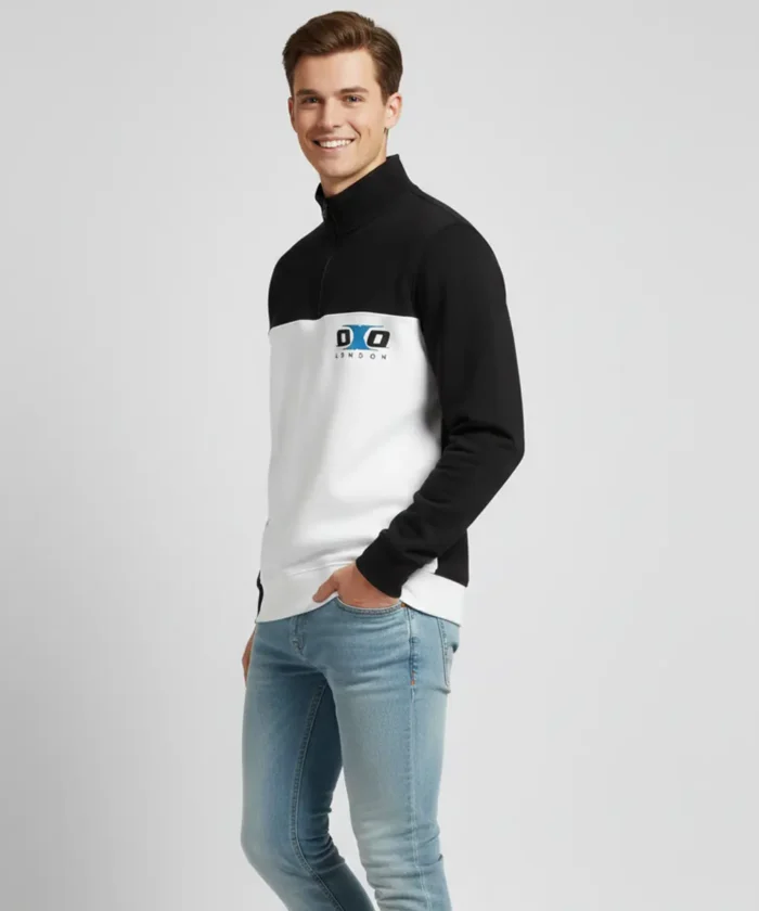 Multicolor Premium Half Zip Sweatshirt with Side Pockets | Regular Fit | Black and White Printed Casual Wear