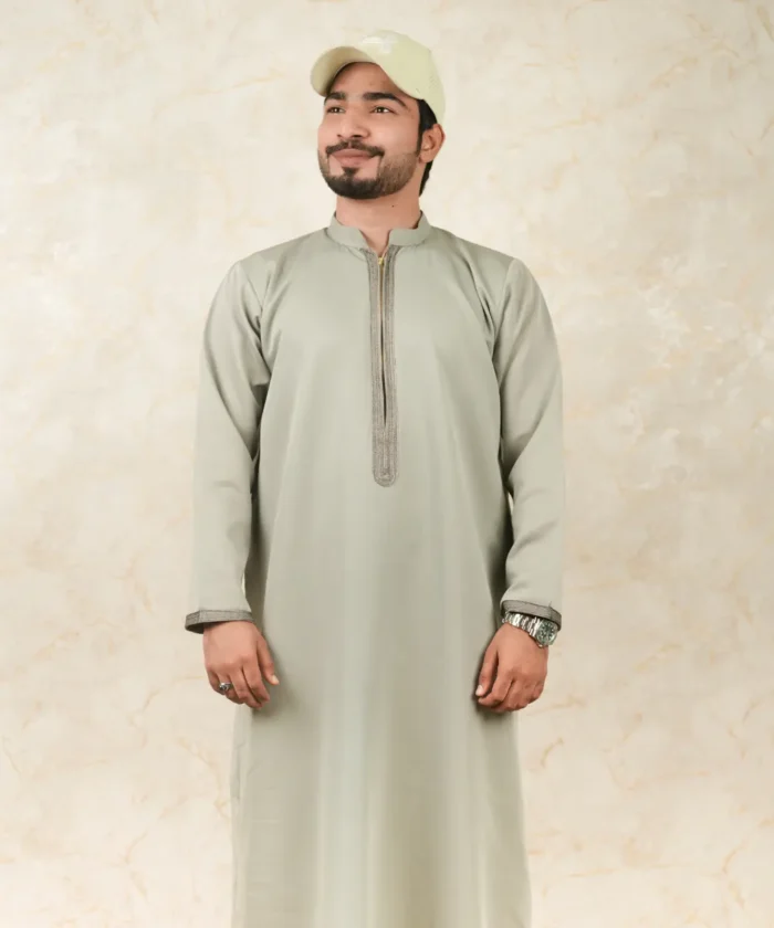 Premium Men’s Modern Thobe –Light Green Sage