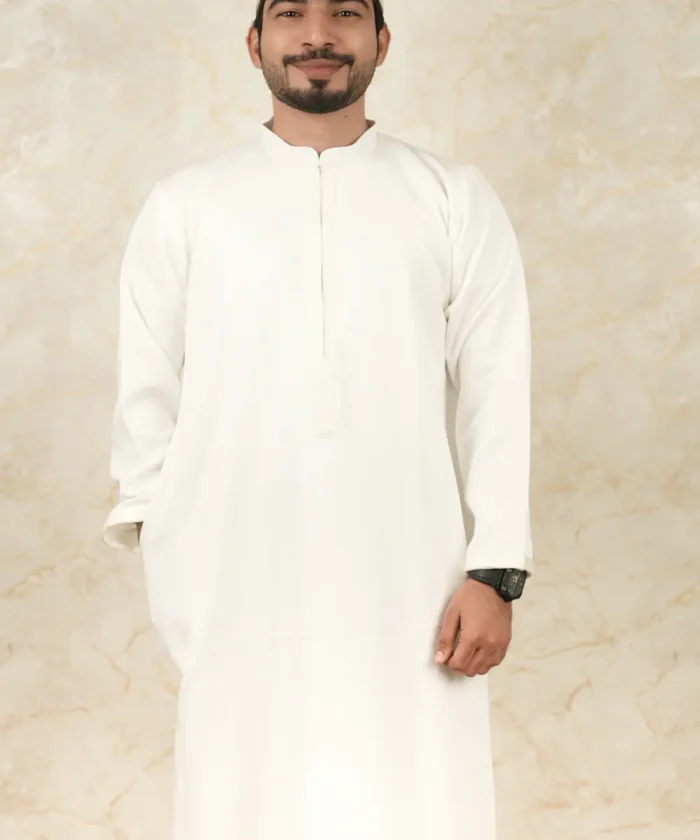 Premium Men’s Modern Thobe –White
