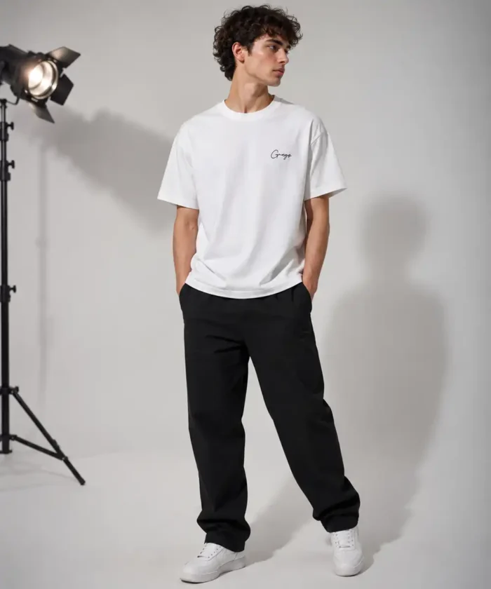 Men’s Oversized White Embroidered Graphic T-Shirt – Premium Cotton Streetwear Tee
