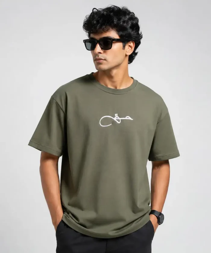 Men’s Oversized Teal Green Embroidered  T-Shirt – Premium Cotton Streetwear Tee