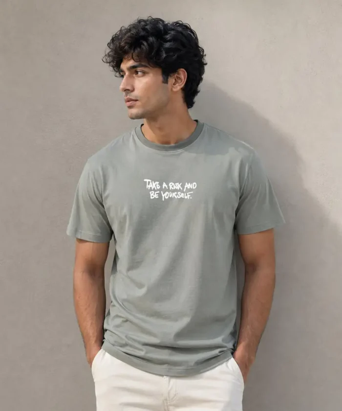 Men’s Oversized Olive Green Embroidered  T-Shirt – Premium Cotton Streetwear Tee