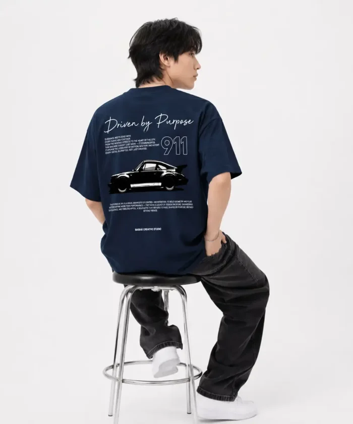 Men’s Oversized NavyBlue T-Shirt – Premium Cotton Printed  Streetwear Tee (911)