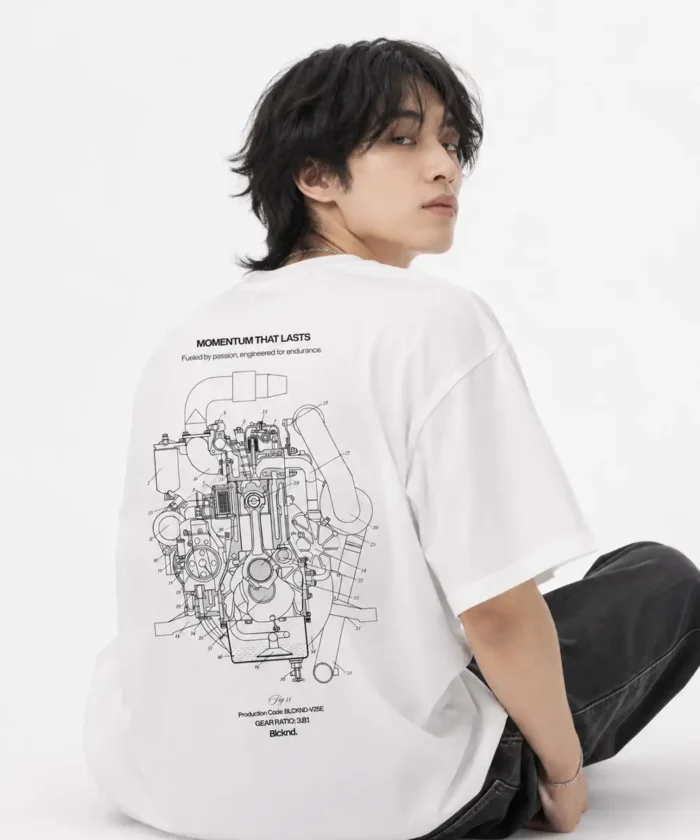 Men’s Oversized White T-Shirt – Premium Cotton Printed  Streetwear Tee (Machine)